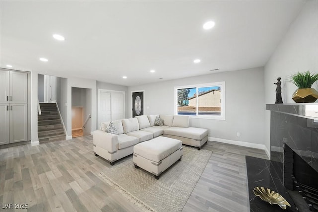 living room with light wood-type flooring