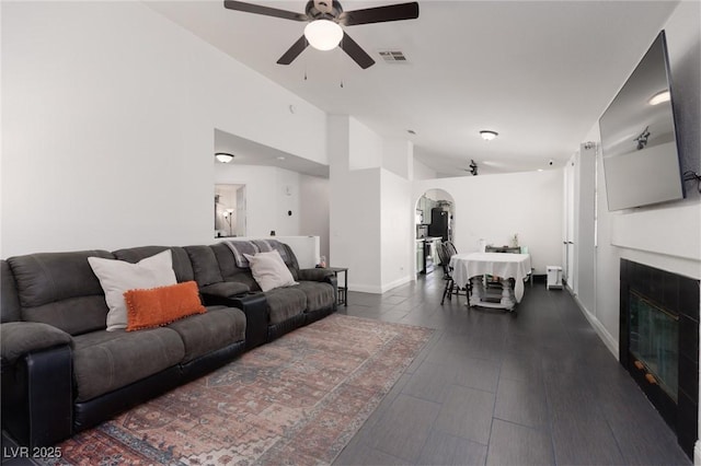 living room with ceiling fan