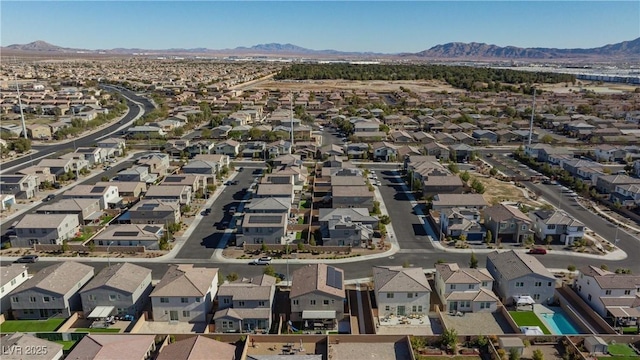 drone / aerial view featuring a mountain view