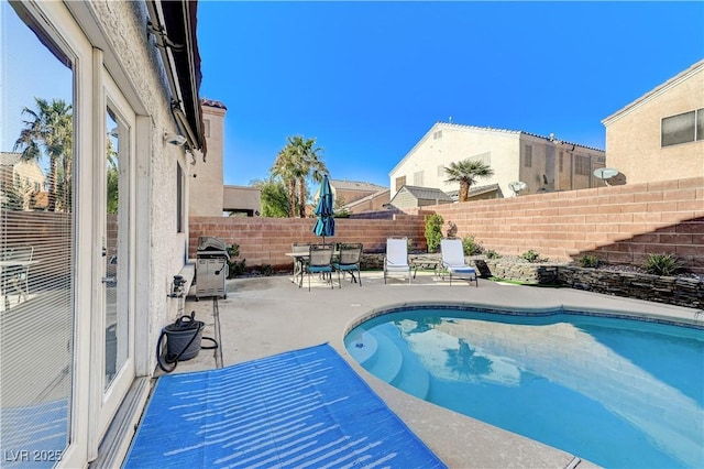 view of swimming pool with a patio area