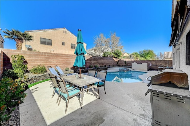 view of swimming pool featuring a patio area and area for grilling