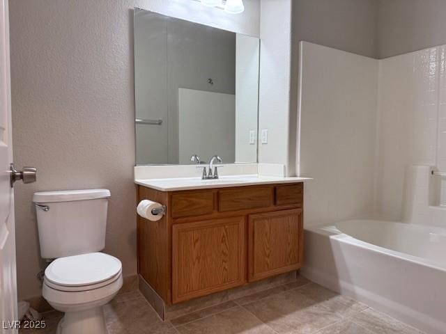 full bathroom with toilet, vanity, and shower / bathtub combination