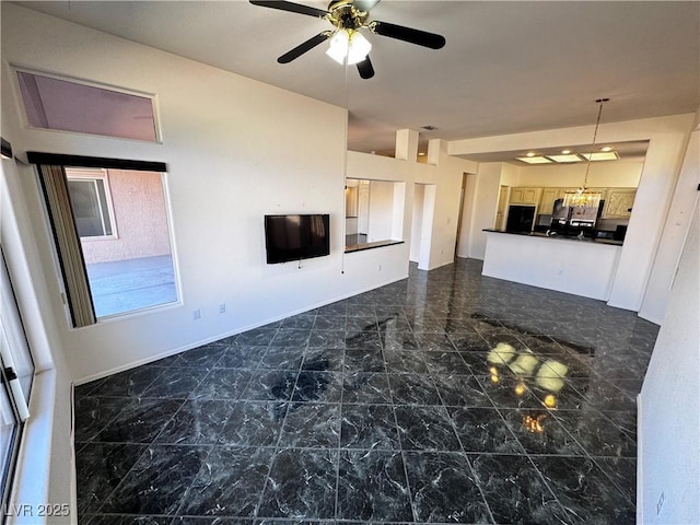 living room featuring ceiling fan