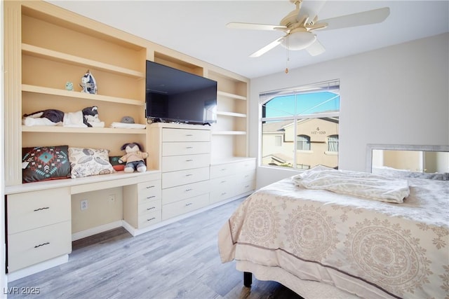 bedroom featuring ceiling fan and light hardwood / wood-style floors