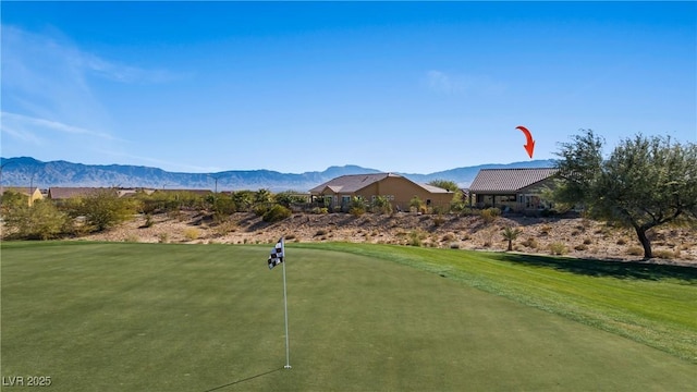 view of community featuring a yard and a mountain view