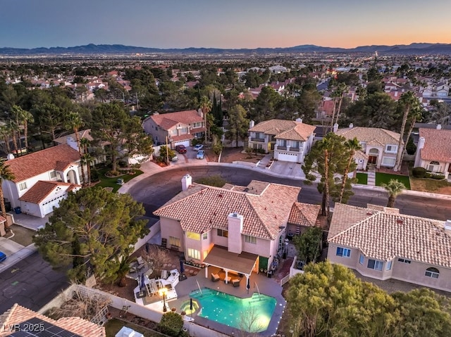 view of aerial view at dusk