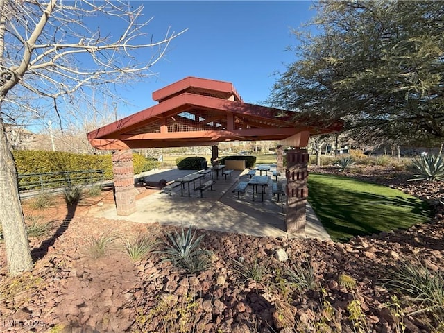 view of patio / terrace featuring a gazebo