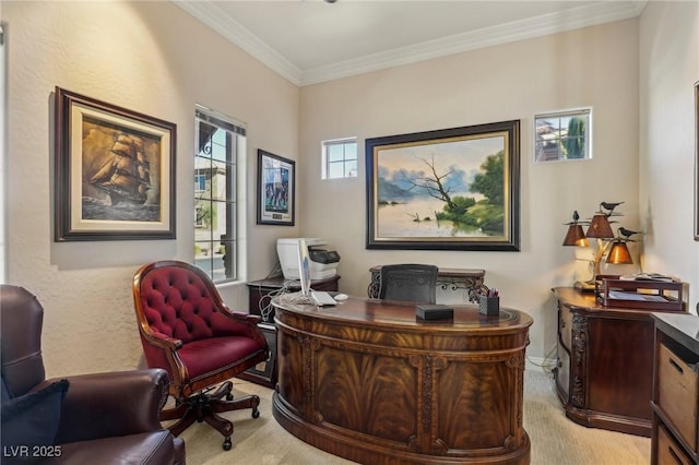 home office featuring ornamental molding