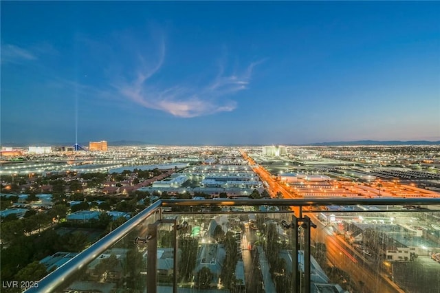 view of aerial view at dusk