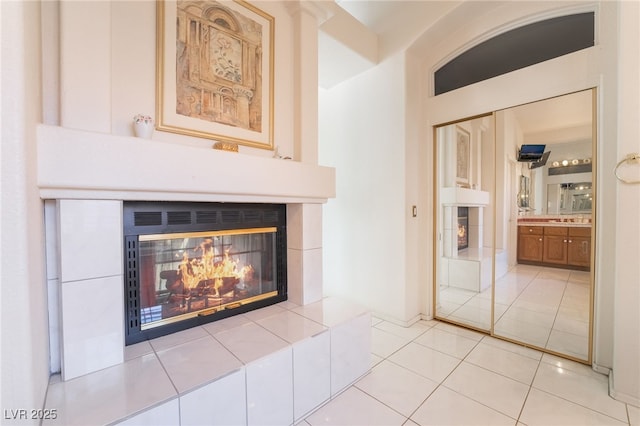 interior space featuring light tile patterned floors