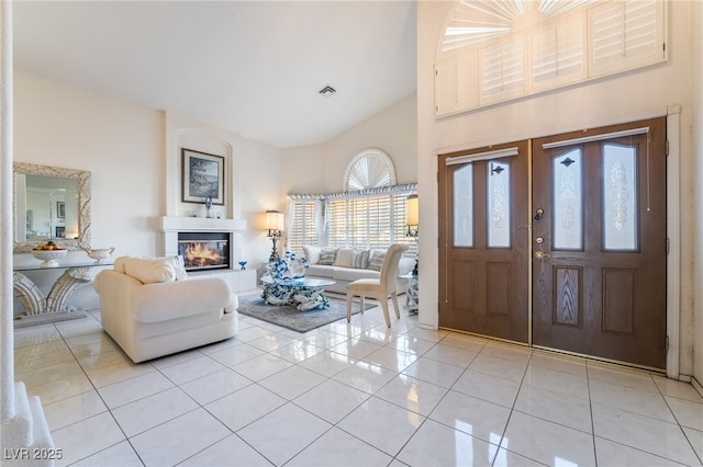 foyer with light tile patterned flooring