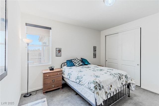 bedroom with carpet floors and a closet