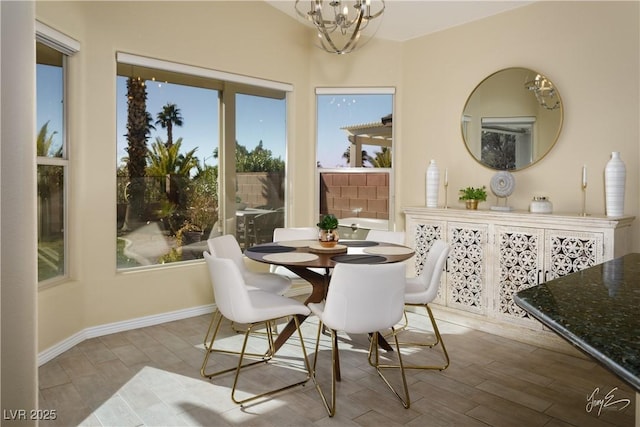 dining room with a chandelier