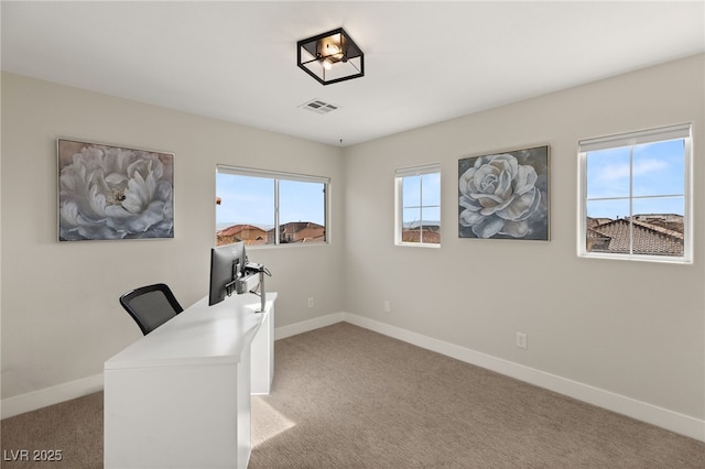 office area featuring light colored carpet and plenty of natural light