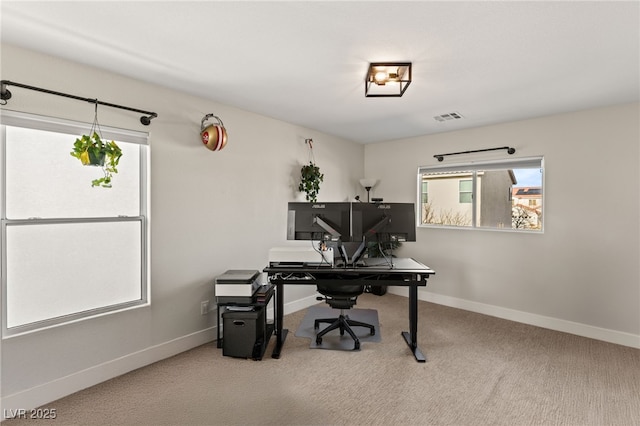 home office with carpet floors