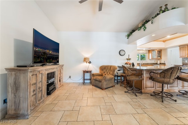 interior space featuring ceiling fan