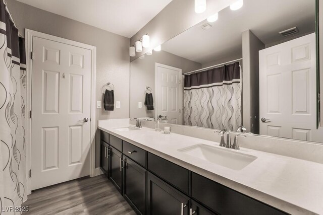 bathroom featuring wood-type flooring and vanity