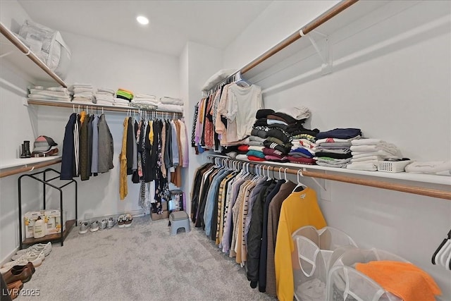 spacious closet featuring light carpet