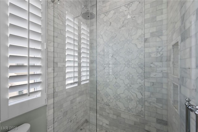 bathroom featuring a shower stall and toilet