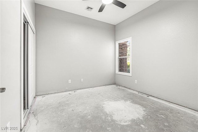 unfurnished bedroom with a closet and ceiling fan