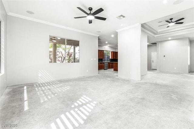 unfurnished living room featuring crown molding