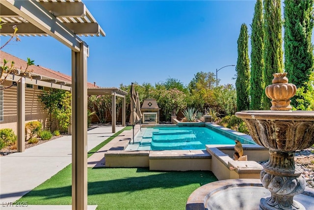 view of swimming pool with a pergola and a patio