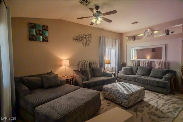 living room featuring ceiling fan