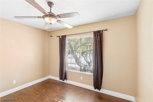 unfurnished room featuring ceiling fan and hardwood / wood-style floors