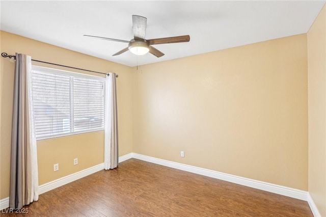 unfurnished room featuring wood-type flooring and ceiling fan