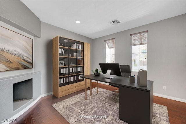 office featuring dark hardwood / wood-style floors