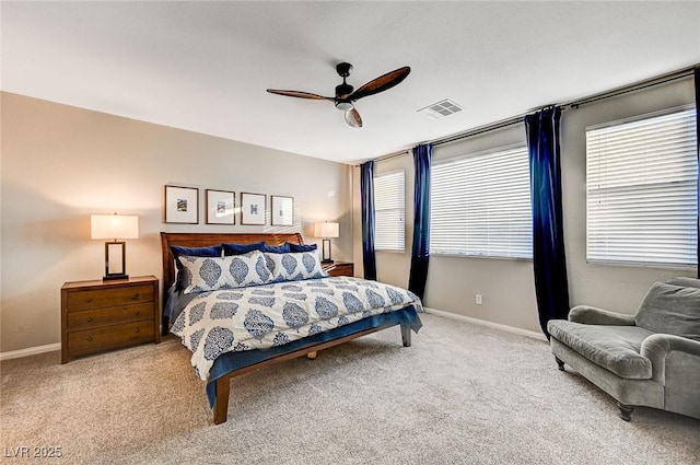 bedroom featuring ceiling fan and carpet flooring