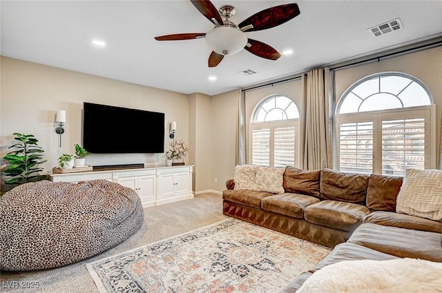 living room with light carpet