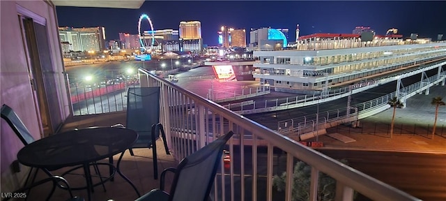 view of balcony at night