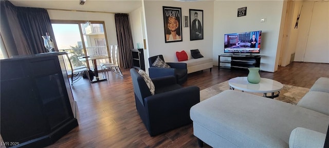 living room featuring dark hardwood / wood-style flooring