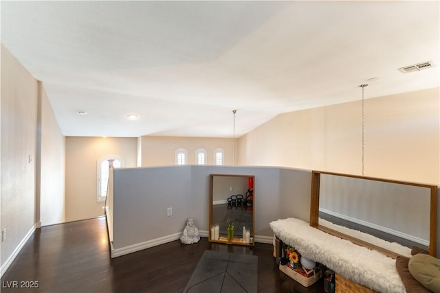 interior space with dark hardwood / wood-style floors