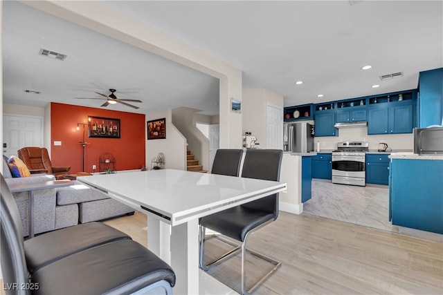 dining area featuring ceiling fan