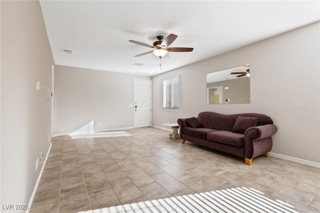 living room featuring ceiling fan