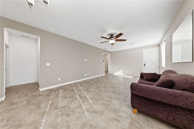 living room featuring ceiling fan