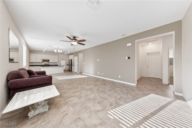 living room featuring ceiling fan