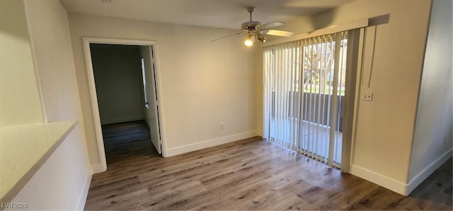 unfurnished room featuring ceiling fan and hardwood / wood-style flooring