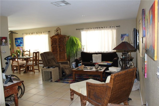 living room featuring light tile patterned floors