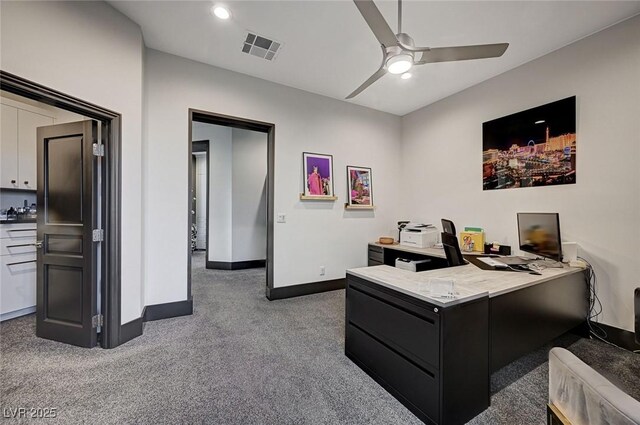 office area featuring ceiling fan