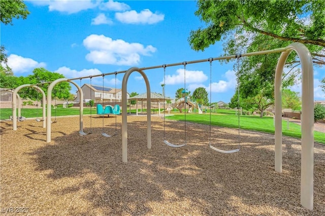 view of play area featuring a lawn