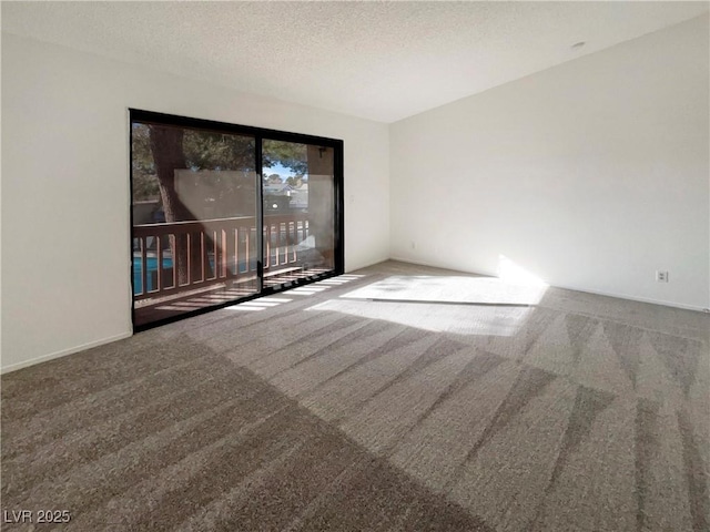 empty room with carpet floors and a textured ceiling