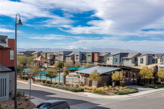 exterior space featuring a mountain view