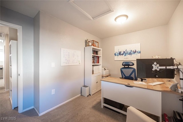 view of carpeted home office