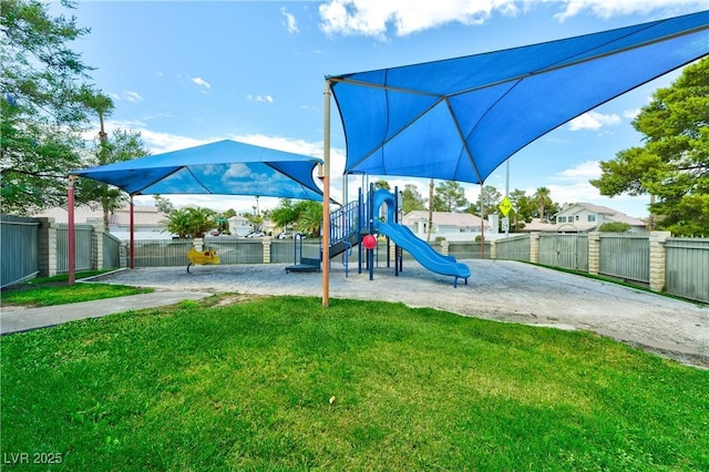 view of playground featuring a yard