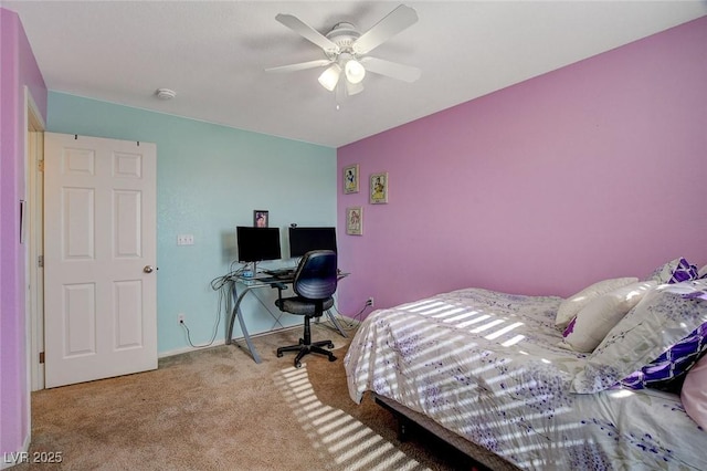 bedroom featuring ceiling fan and carpet flooring