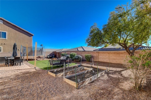 view of yard featuring a patio area and a trampoline