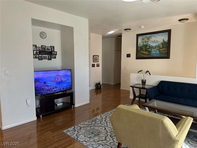 living room with dark wood-type flooring